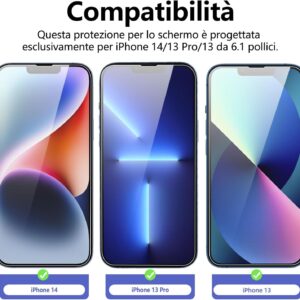 NEW’C 3 Pezzi, Vetro Temperato per iPhone 14, iPhone 13, iPhone 13 Pro (6,1 Pollici), Pellicola Prottetiva Anti Graffio, Anti-Impronte,Durezza 9H, 0,33mm Ultra Trasparente, Ultra Resistente