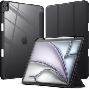 JETech Custodia per iPad Air 13 Pollici M3/M2 (2025/2024) con Portapenne, Chiaro Trasparente Retro Conchiglia Sottile Supporto Antiurto Tablet Cover (Nero)