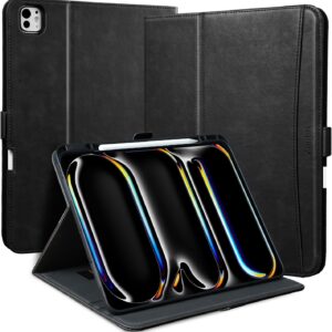 Zinibri Custodia Cover per iPad Pro 13 Pollici M4 2024 A2925 A2926 A3007 con Portapenna Tasca Cinghie Pelle PU Multi Angolo Supporto Case Chiusura Magnetica Auto Svegliati/Sonno,Nero