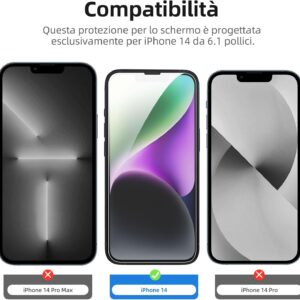 NEW’C 4 Pezzi, 2 x Pellicola Vetro Temperato per iPhone 14 (6,1″) e 2 x Pellicola Protettiva Fotocamera Posteriore per iPhone 14 (6,1″) -Antigraffio – Ultra Resistente – Durezza 9