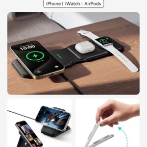 INIU Caricatore Wireless iPhone, Magsafe 3 in 1 Base Ricarica Certificato Qi, Da viaggio Caricabatterie Wireless Universale per iPhone 16 15 14 13 12 Apple Watch 8 7 Ultra AirPods 4 3 Pro ecc.