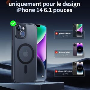 FLLAO Cover Magnetica per iPhone 14 Custodia e 2 Pellicole in Vetro Temperato, Compatibile con Magsafe, Traslucida Opaca Posteriore Sottile Antiurto Protettiva Case, Nero