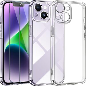 iVoler 3 in 1 Cover per iPhone 14 6.1 Pollici con 2 Pezzi Pellicola Vetro Temperato, [Non Ingiallente ] [Antiurto di Grado Militare] [Protezione Fotocamera] Trasparente Sottile Custodia