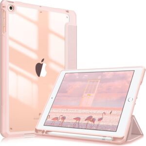FINTIE Custodia per iPad 6a Gen. 2018 / 5a Gen. 2017 / iPad Air 2 / Air 9.7 Pollici con Pencil Holder, Antiurto Sottile Case Posteriore Trasparente Cover con Auto Sveglia/Sonno, Oro Rosa