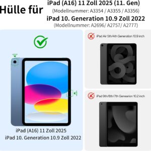 ZKTUYU Custodia con Tastiera per iPad (A16) 11″ 2025/10ª generazione 10.9″ 2022, QWERTZ Layout Magnetico Tastiera Bluetooth Rimovibile per iPad 11°/10° Gen, Bianco Crema