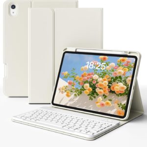 ZKTUYU Custodia con Tastiera per iPad (A16) 11″ 2025/10ª generazione 10.9″ 2022, QWERTZ Layout Magnetico Tastiera Bluetooth Rimovibile per iPad 11°/10° Gen, Bianco Crema