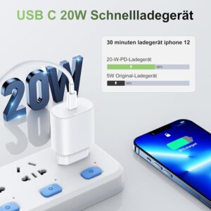 Caricatore veloce iPhone, caricabatteria USB C da 20W con cavo di ricarica iPhone 2M, adattatore di alimentazione con cavo Lightning da 2m per Apple iPhone 14 Pro Max/13 Pro/12/11/X/XR/XS/8/Mini/iPad