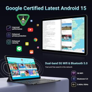 RUSHAR Tablet 11 Pollici Android 15 con 36GB RAM+256GB ROM (2TB TF), 5G/2.4G WiFi, Octa-Core 2.0GHz, 2000 * 1200, Widevine L1, 8000mAh, 13MP+8MP, GPS, Face ID, BT 5.0, Tablet con Tastiera, Grigio