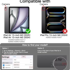 JETech Custodia per iPad Air 13 Pollici M3/M2 (2025/2024) con Portapenne, Chiaro Trasparente Retro Conchiglia Sottile Supporto Antiurto Tablet Cover (Nero)