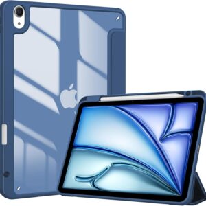 ProCase Cover iPad Air 11″ M3 2025/M2 2024, Custodia iPad Air 5a 4a Generazione 2022/2020 10,9 Pollici con Portapenna, Retro Posteriore Transparent Smart -Blu Marino