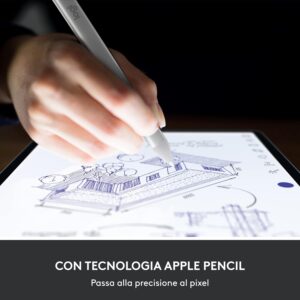 Logitech Crayon Matita Digitale Per Ipad, Tecnologia Apple Pencil, Precisione Al Pixel Senza Latenza con Ricarica Usb-C Rapida, Argento, 50 x 50 x 28 cm