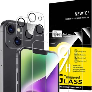 NEW’C 4 Pezzi, 2 x Pellicola Vetro Temperato per iPhone 14 (6,1″) e 2 x Pellicola Protettiva Fotocamera Posteriore per iPhone 14 (6,1″) -Antigraffio – Ultra Resistente – Durezza 9