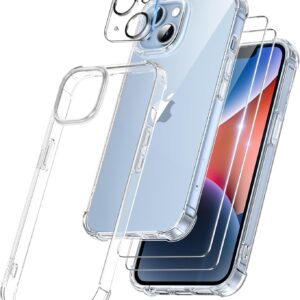 FLLAO 4 in 1 Cover per iPhone 14 Custodia con 2 Pellicola Vetro Temperato e 1 Fotocamera Protettiva, [Cuscino d’aria integrato] Antiurto Antigraffio Morbido TPU Bumper Protection Cover iPhone 14