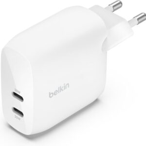 Belkin BoostCharge Doppio caricabatteria con PPS da 60 W per iPhone 16, 15, 14, iPad, Samsung Galaxy e Google Pixel, caricatore compatibile con cavi da USB-C a Lightning