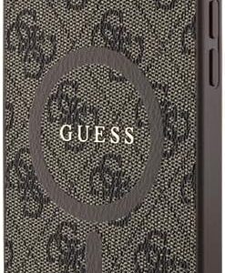 Guess GUHMP15MG4GFRW Custodia per iPhone 15 Plus / 14 Plus 6,7 Pollici Custodia Rigida Marrone Collezione 4G Pelle Logo in Metallo