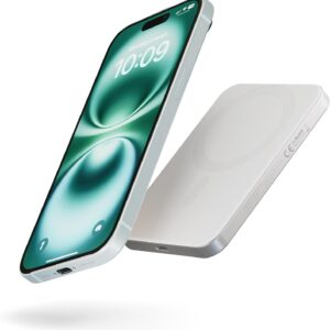 Zens Slim Aluminium Power Bank Qi2 5k mAh, Caricatore Wireless MagSafe da 15 W per iPhone Air/17/16/15/14/13/12 e AirPods, Cavo USB C-C da 30 cm Incluso, Bianca