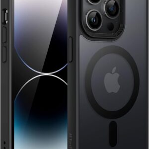 JETech Cover Magnetica per iPhone 14 Pro Max 6,7 Pollici Compatibile con MagSafe, Custodia Traslucida Opaca Posteriore Sottile Antiurto (Nero)