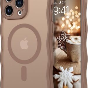 GUAGUA Custodia per iPhone 14 Pro Max [compatibile con MagSafe] opaca magnetica, antiurto, a forma d’onda, retro traslucido, sottile, per iPhone 14 Pro Max (6,7”), marrone