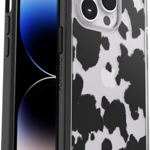 OtterBox Cover per iPhone 14 Pro Symmetry Clear, resistente a shock e cadute, sottile, testata 3x MIL-STD 810G, protezione antimicrobica, Cow Print