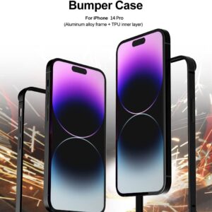 Custodia bumper compatibile con iPhone 14 Pro 6.1 pollici, sottile custodia protettiva in metallo con morbido TPU [nessuna interferenza di segnale] [supporto ricarica senza fili ] con iPhone 14 Pro,