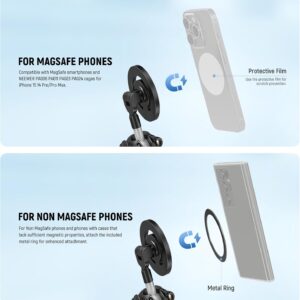 NEEWER Treppiede Telefono Flessibile Magnetico Compatibile con Magsafe iPhone 15 Pro Max 14 Serie Android, Mini Phone Tripod da Vlog con Testa a Sfera per Passeggino Bici Moto Oggetti Tubolari, TP33