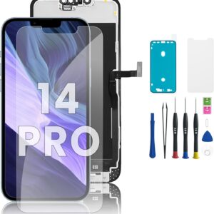 Set di ricambio per display LCD per iPhone 14 Pro, con cornice e digitalizzatore, con strumento di riparazione, adesivo impermeabile e protezione schermo temperato, per iPhone 14 Pro (6,1
