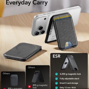 ESR Portafoglio con MagSafe, RFID Blocco, Supporto per 5 Carte, Pelle Vegana, Supporto Regolabile, Wallet per iPhone Serie 17/16/15/14/13/12 e Google Pixel 10/10 Pro/10 Pro XL, Non per 13/12 Mini,Nero
