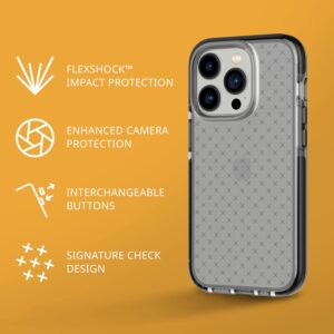 tech21 iPhone 14 Pro Evo Check – Custodia protettiva antiurto e sottile, con protezione FlexShock Multi-Drop da 5,5 m e pulsanti extra, colore: nero fumo
