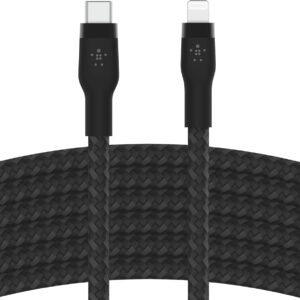 Belkin BoostCharge Pro Flex Cavo intrecciato da USB-C a Lightning (3 m), certificato MFi, ricarica rapida Power Delivery da 20 W, per iPhone 14/14 Plus, 13, 12, Pro, Max, mini, SE, iPad e altri – Nero