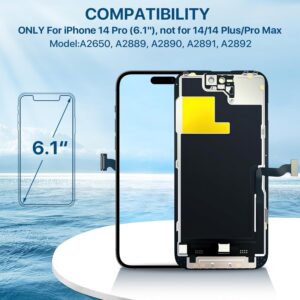 Set di ricambio per display LCD per iPhone 14 Pro, con cornice e digitalizzatore, con strumento di riparazione, adesivo impermeabile e protezione schermo temperato, per iPhone 14 Pro (6,1