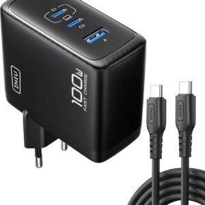 INIU 100W USB C Caricatore, GaN Multiplo Presa USBC Caricabatterie, Alimentatore Rapido Compatto con Cavo per MacBook Pro Air iPad, iPhone 17 16 15 Pro Max, Samsung S25 S24 Ultra, Switch 2, Xiaomi 15