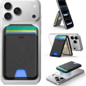 ESR Portafoglio con MagSafe, RFID Blocco, Supporto per 5 Carte, Pelle Vegana, Supporto Regolabile, Wallet per iPhone Serie 17/16/15/14/13/12 e Google Pixel 10/10 Pro/10 Pro XL, Non per 13/12 Mini,Nero