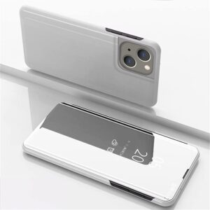 Compatible with iPhone 13 Custodia Trucco Specchio Sottile Clear View Cases Flip Cavalletto Pieghevole Custodia Paraurti Bumper Cover per iPhone 13 Case Mirror Silver MX.