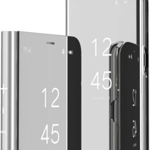 Compatible with iPhone 13 Custodia Trucco Specchio Sottile Clear View Cases Flip Cavalletto Pieghevole Custodia Paraurti Bumper Cover per iPhone 13 Case Mirror Silver MX.