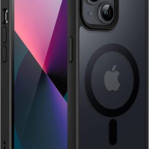 JETech Cover Magnetica per iPhone 13 6,1 Pollici Compatibile con MagSafe, Custodia Traslucida Opaca Posteriore Sottile Antiurto (Nero)