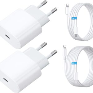 Caricatore iPhone Doppio da 20W con Cavo Lighting da 2M + Cavo Lighting da 1M, Caricatore USB C per i Phone 14/13/ 12/11/ X/ 8/7