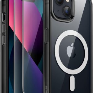 JETech 3 in 1 Cover Magnetica per iPhone 13 6,1 Pollici con Pacco da 2 Vetro Temperato Pellicola Protettiva, Compatibile con MagSafe, Antiurto Paraurti Cellulare Custodia (Nero)