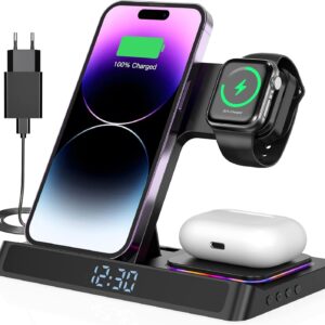 Caricatore wireless 4 in 1 Caricatore per iPhone 16 15 14 13 12 11 Pro SE X XS XR & Watch 9 8 7 6 SE 5 4 3 2,Ricarica Wireless Per i-Watch Ultra 9 8 7 6 SE 5 4 3 Wireless earphones 3/Pro 2