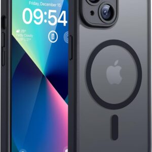 TOCOL Cover Magnetica per iPhone 13 6,1 Pollic, Compatibile con MagSafe, Protezione Fotocamera Integrata, Custodia Antiurto Traslucida Opaca, Nero