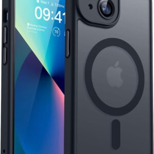 CANSHN Cover Magnetica per iPhone 13(6,1 Pollici), Compatibile con MagSafe, [Protezione Completa Della Fotocamera], Custodia Traslucida Opaca Protettiva Sottile Antiurto,Nero