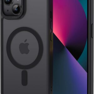 XTCASE Cover Magnetica per iPhone 13 [Compatibile con MagSafe], Custodia Traslucida Opaca Posteriore Resistente ai graffi TPU Bumper Antiurto Sottile Protettiva Case, Nero