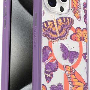 OtterBox Cover per Apple iPhone 15 Pro Max Symmetry Clear MagSafe, resistente a shock e cadute fino; sottile, testata 3x norme MIL-STD 810G, Butterfly Flutter