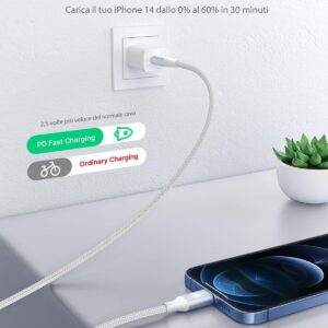 Cavo USB C a Lightning 1.8M Ricarica Tipo C, Carica Rapida Caricatore per iPhone 14 13 12 Pro Max Mini 11 SE 2020 X/XS Max/XR/8/7/6s/6 Plus 5s/5c/iPad