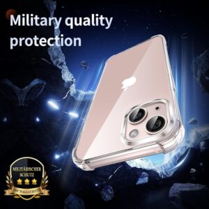 FLLAO 4 in 1 Cover per iPhone 13 Custodia con 2 Pellicola Vetro Temperato e 1 Fotocamera Protettiva, [Cuscino d’aria integrato] Antiurto Antigraffio Morbido TPU Bumper Protection Cover iPhone 13