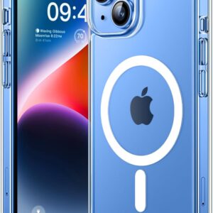 CANSHN Cover Magnetica Trasparente per iPhone 13/14, [Compatibile con MagSafe] Custodia Protettiva Antiurto per Telefono 6,1 Pollici – Trasparente