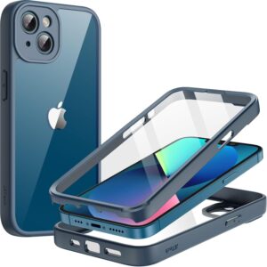 JETech Cover per iPhone 13 6,1 Pollici con Integrato Vetro Temperato Pellicola Protettiva, 360 Gradi Corpo Pieno Resistente Protezione, Antiurto Robusta Cellulare Custodia (Navy)