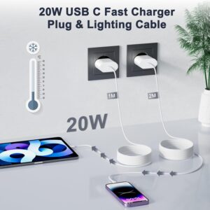 Caricatore iPhone Doppio da 20W con Cavo Lighting da 2M + Cavo Lighting da 1M, Caricatore USB C per i Phone 14/13/ 12/11/ X/ 8/7