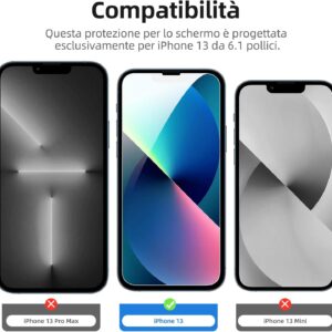 NEW’C 4 Pezzi, 2 x Pellicola Vetro Temperato per iPhone 13 (6,1″), e 2 x Pellicola Vetro Protettiva Fotocamera Posteriore per iPhone 13 (6,1″) -Antigraffio – Ultra Resistente – Vetro Durezza 9H
