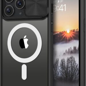 VENINGO Cover per iPhone 14 Pro Max 6,7″, copertura per obiettivo scorrevole, protezione fotocamera, cover iPhone 14 Pro Max compatibile con MagSafe, custodia in TPU antiurto antiscivolo, colore: Nero