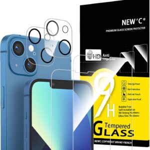 NEW’C 4 Pezzi, 2 x Pellicola Vetro Temperato per iPhone 13 (6,1″), e 2 x Pellicola Vetro Protettiva Fotocamera Posteriore per iPhone 13 (6,1″) -Antigraffio – Ultra Resistente – Vetro Durezza 9H